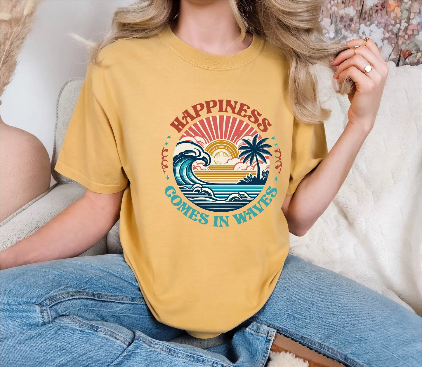 Happiness Comes In Waves Comfort Colors T-Shirt