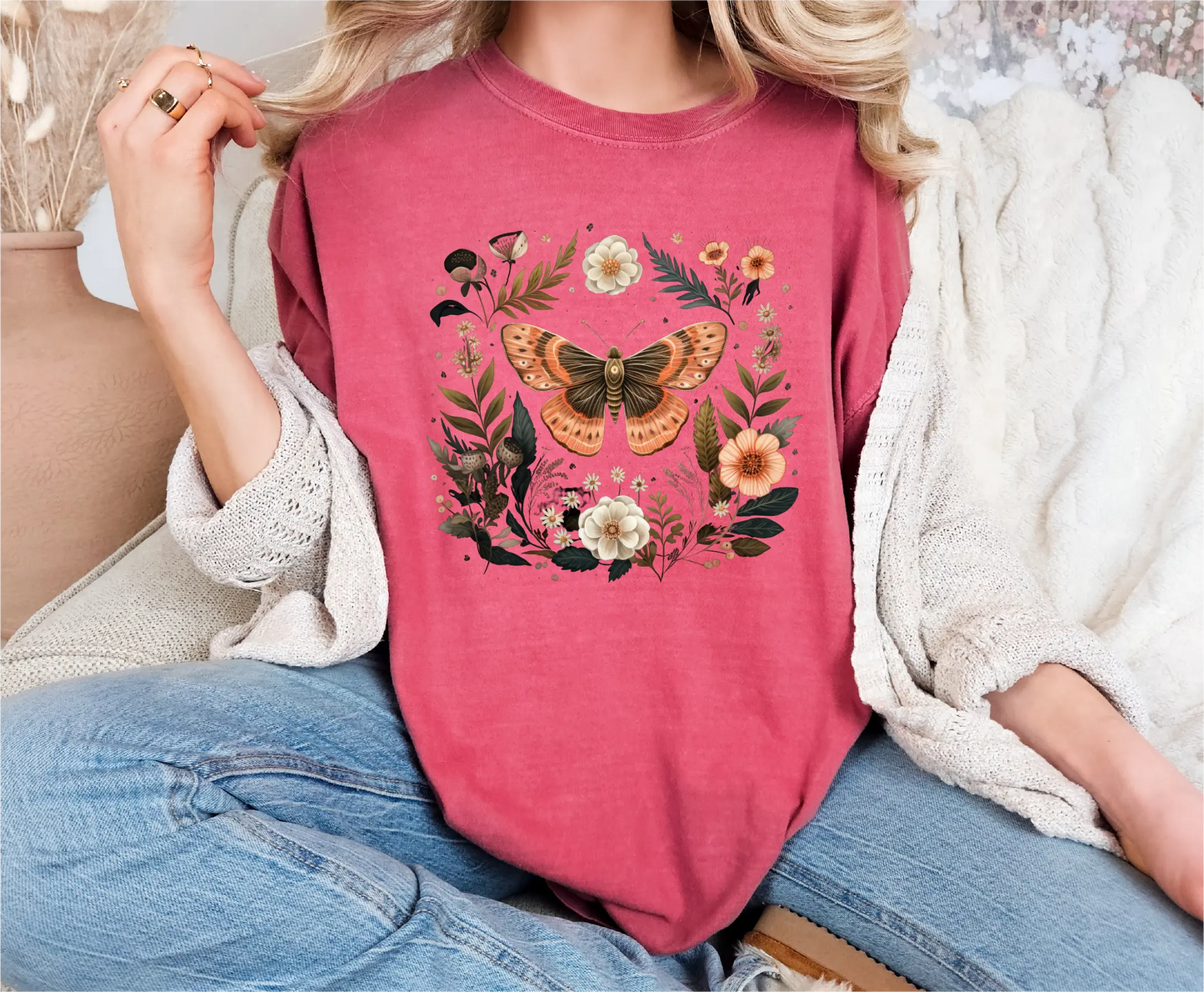 Floral Celestial Moth Comfort Colors T-Shirt