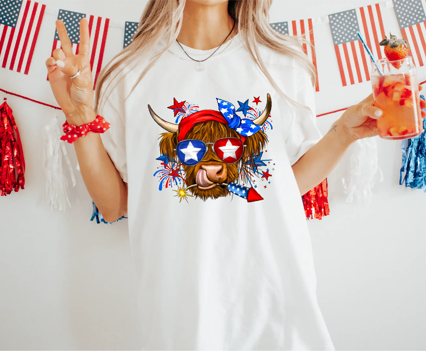 Patriotic Highland Cow Comfort Colors T-Shirt