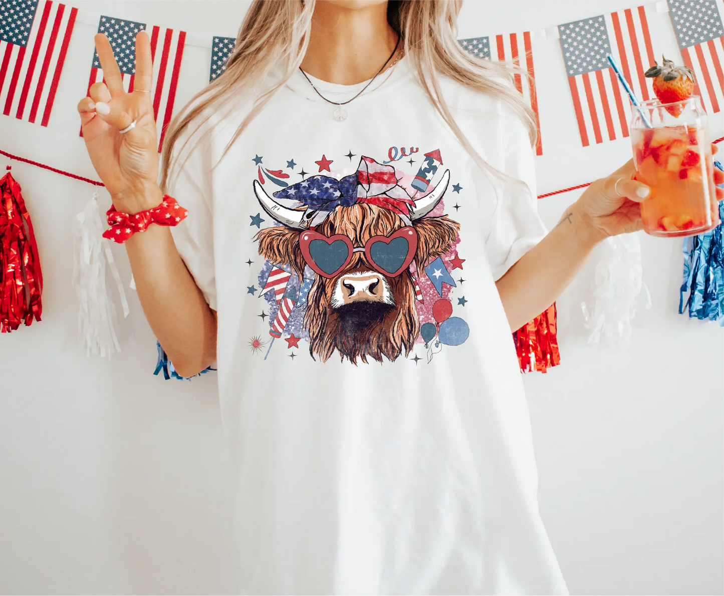 Highland Cow Patriotic Comfort Colors T-Shirt