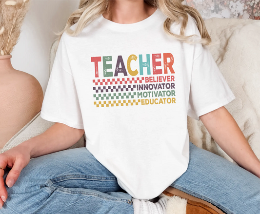 Teacher Believer Innovator Motivator Educator Comfort Colors T-Shirt