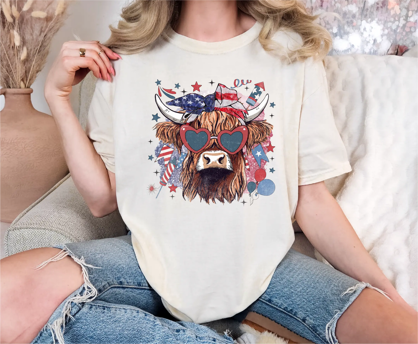 Highland Cow Patriotic Comfort Colors T-Shirt