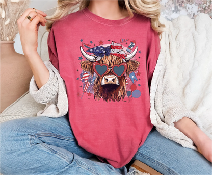 Highland Cow Patriotic Comfort Colors T-Shirt