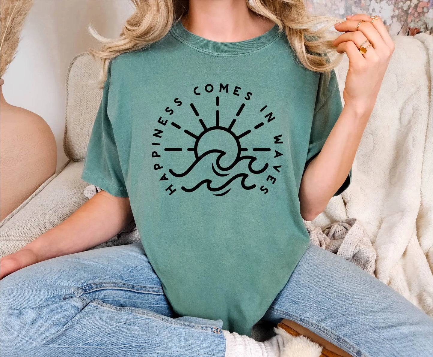 Happiness Comes In Waves Comfort Colors T-Shirt