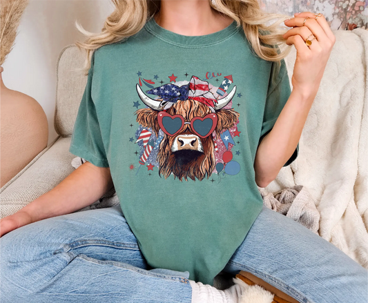 Highland Cow Patriotic Comfort Colors T-Shirt