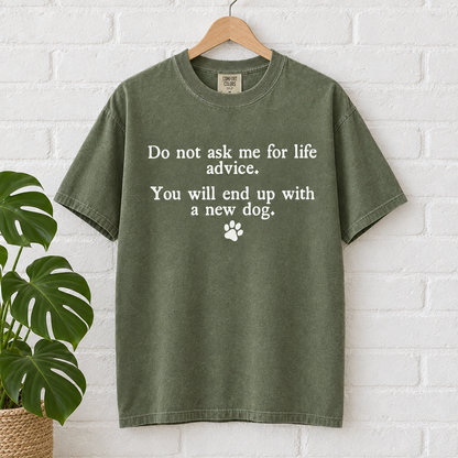 You will end up with a new dog Comfort Colors shirt in Moss on a hanger