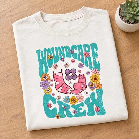 Wound Care Crew Comfort Colors tee in Ivory, neatly folded