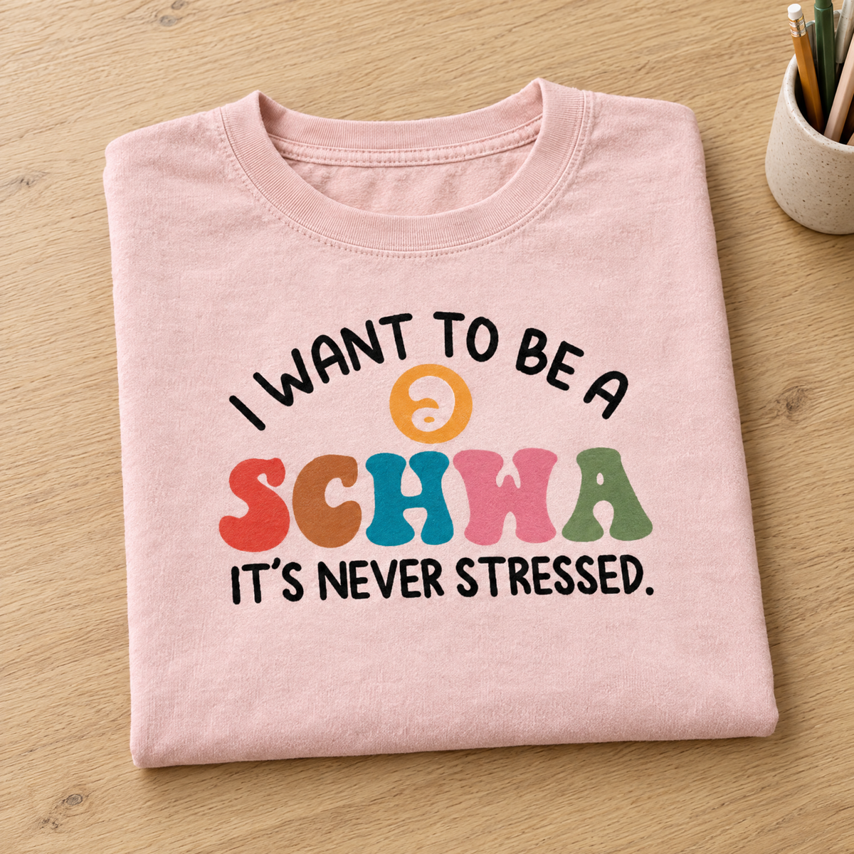 I Want To Be A Schwa shirt in Blossom Comfort Colors, neatly folded