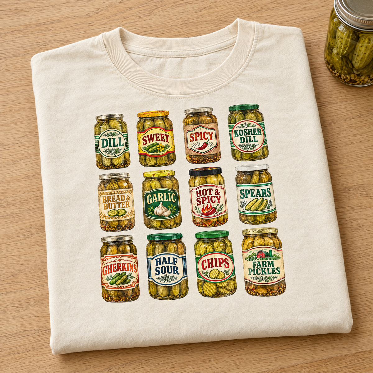 Pickle jar shirt in Ivory Comfort Colors, neatly folded