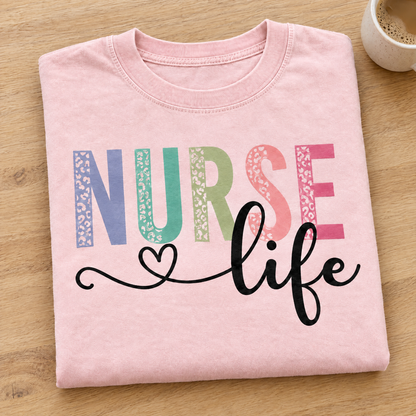 Nurse Life shirt in Blossom Comfort Colors, neatly folded