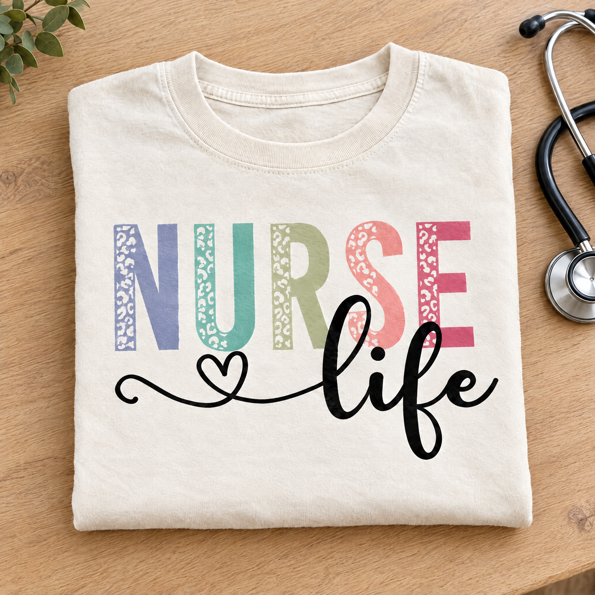 Nurse Life shirt in Ivory Comfort Colors, neatly folded
