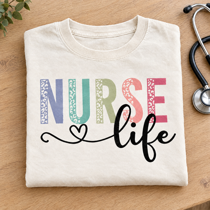 Nurse Life shirt in Ivory Comfort Colors, neatly folded
