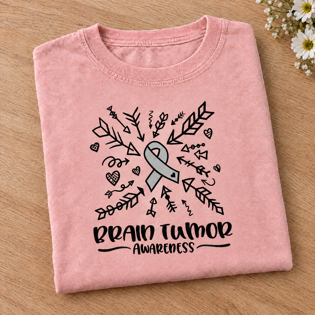 Brain Tumor Awareness shirt in Blossom Comfort Colors, neatly folded