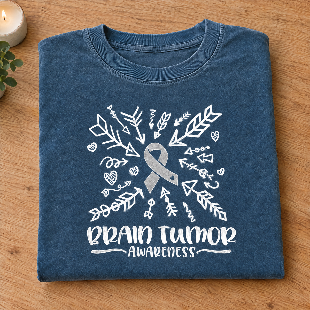 Brain Tumor Awareness shirt in Blue Jean Comfort Colors, neatly folded