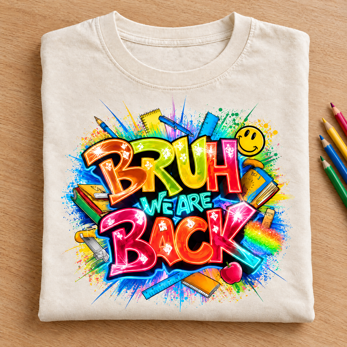 Bruh We Are Back shirt in Ivory Comfort Colors, neatly folded