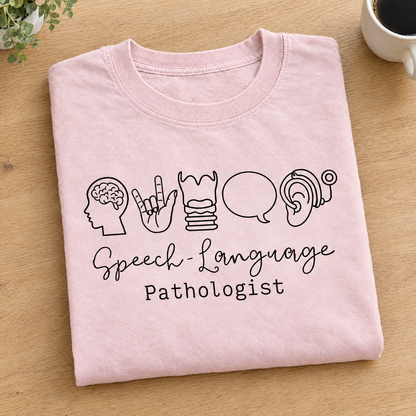 Speech Language Pathologist shirt in Blossom Comfort Colors, neatly folded