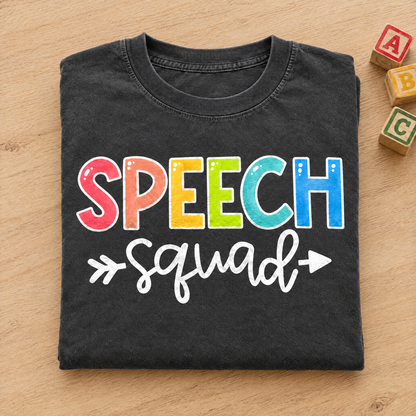 Speech Squad shirt in Pepper Comfort Colors, neatly folded