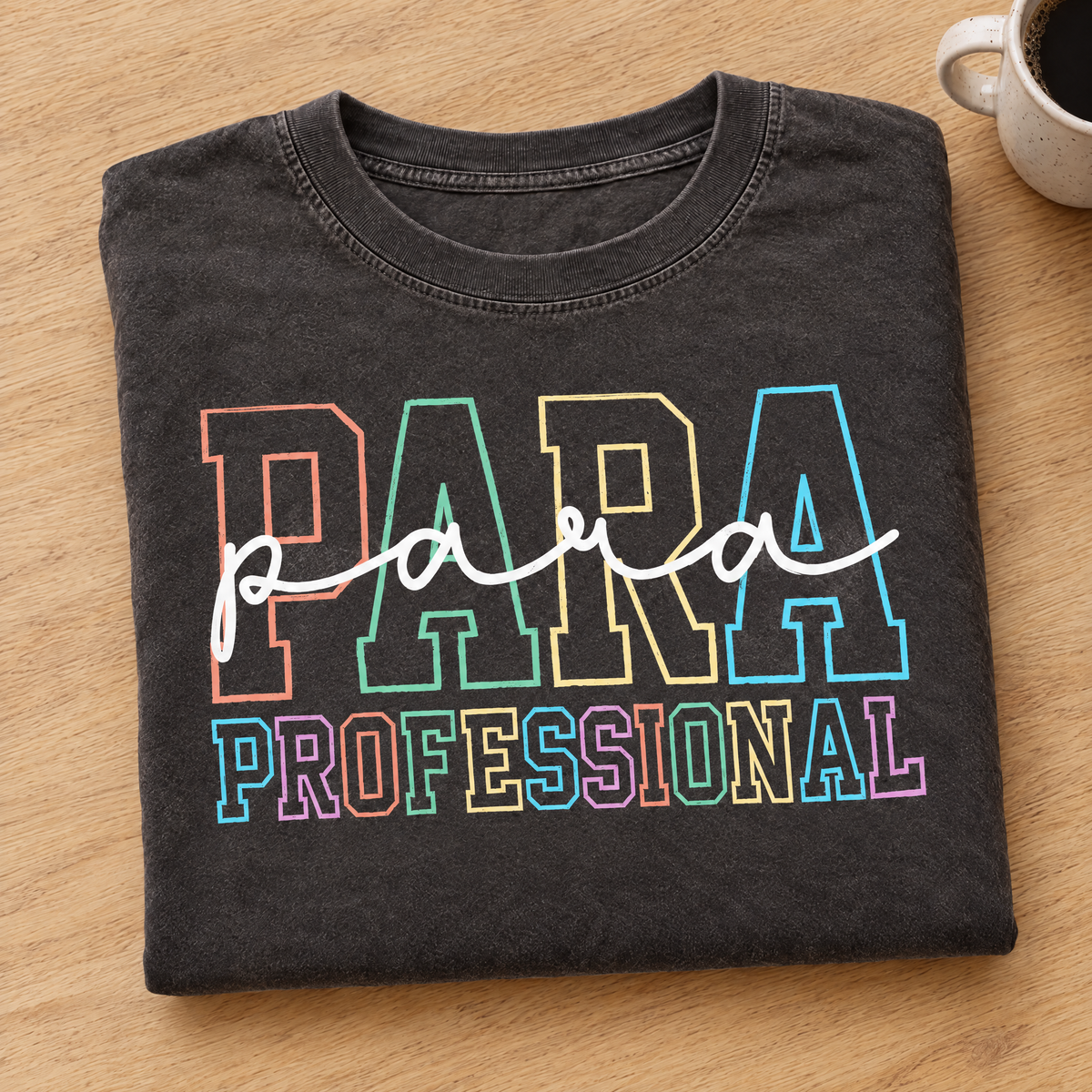 Paraprofessional shirt in Espresso Comfort Colors, neatly folded