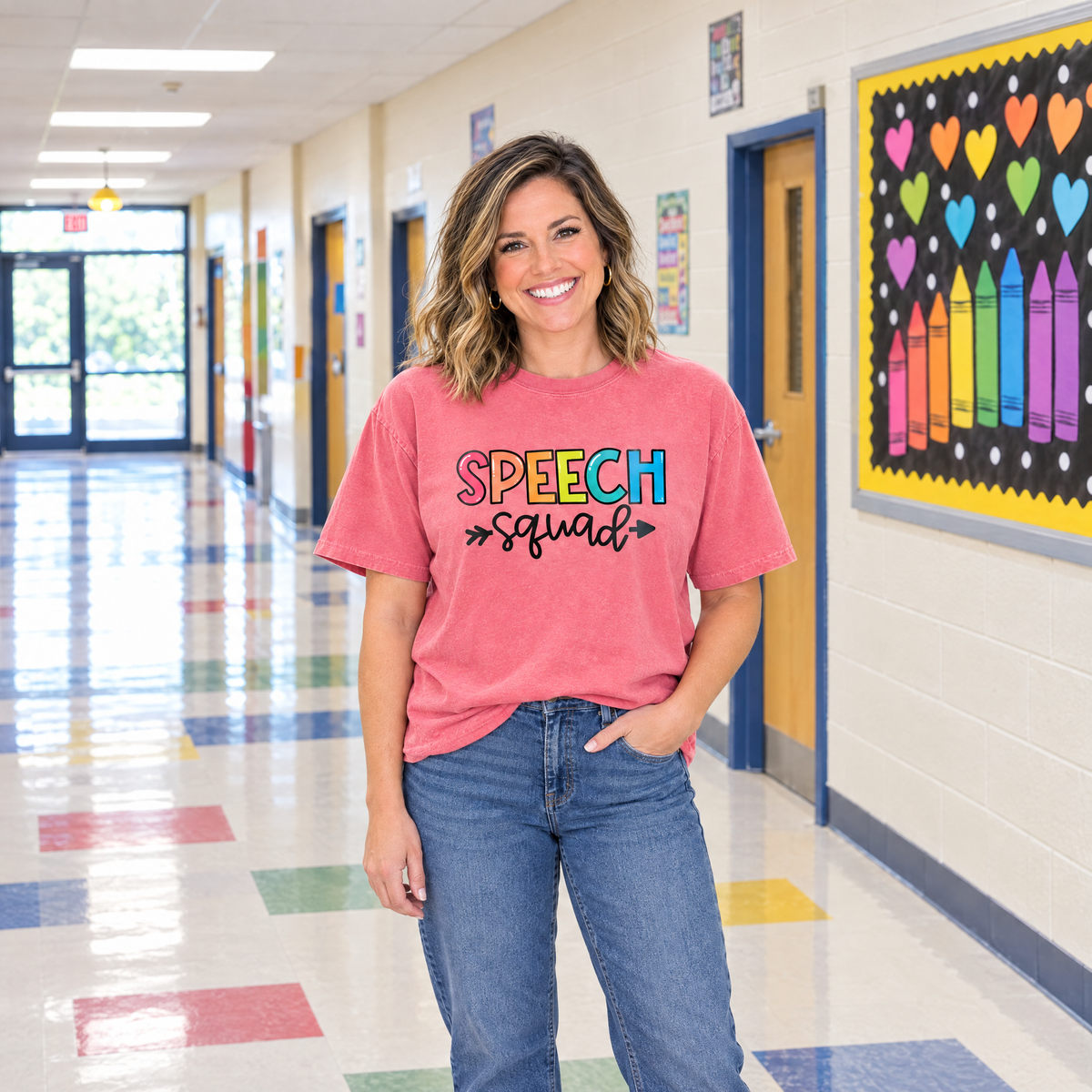 Speech Squad shirt in Watermelon Comfort Colors, worn by a model