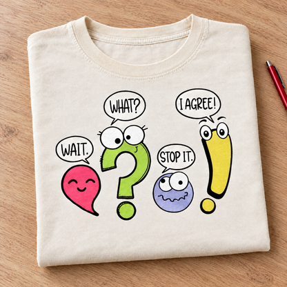 Punctuation shirt in Ivory Comfort Colors, neatly folded