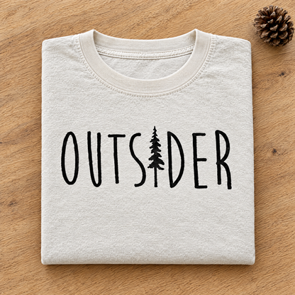 Outsider camping shirt with pine tree in Natural/Ivory Comfort Colors neatly folded