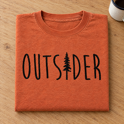Outsider camping shirt with pine tree in Burnt Orange Comfort Colors neatly folded