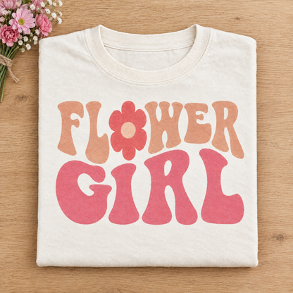 Flower Girl retro groovy shirt in Natural/Ivory Comfort Colors neatly folded