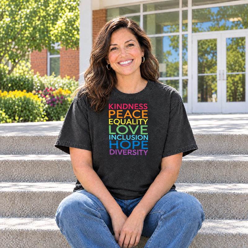 Kindness Peace Equality Love Shirt, Rainbow Inclusion Comfort Colors Tee