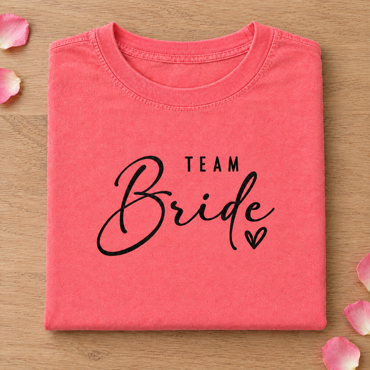 Team Bride shirt in Watermelon Comfort Colors neatly folded