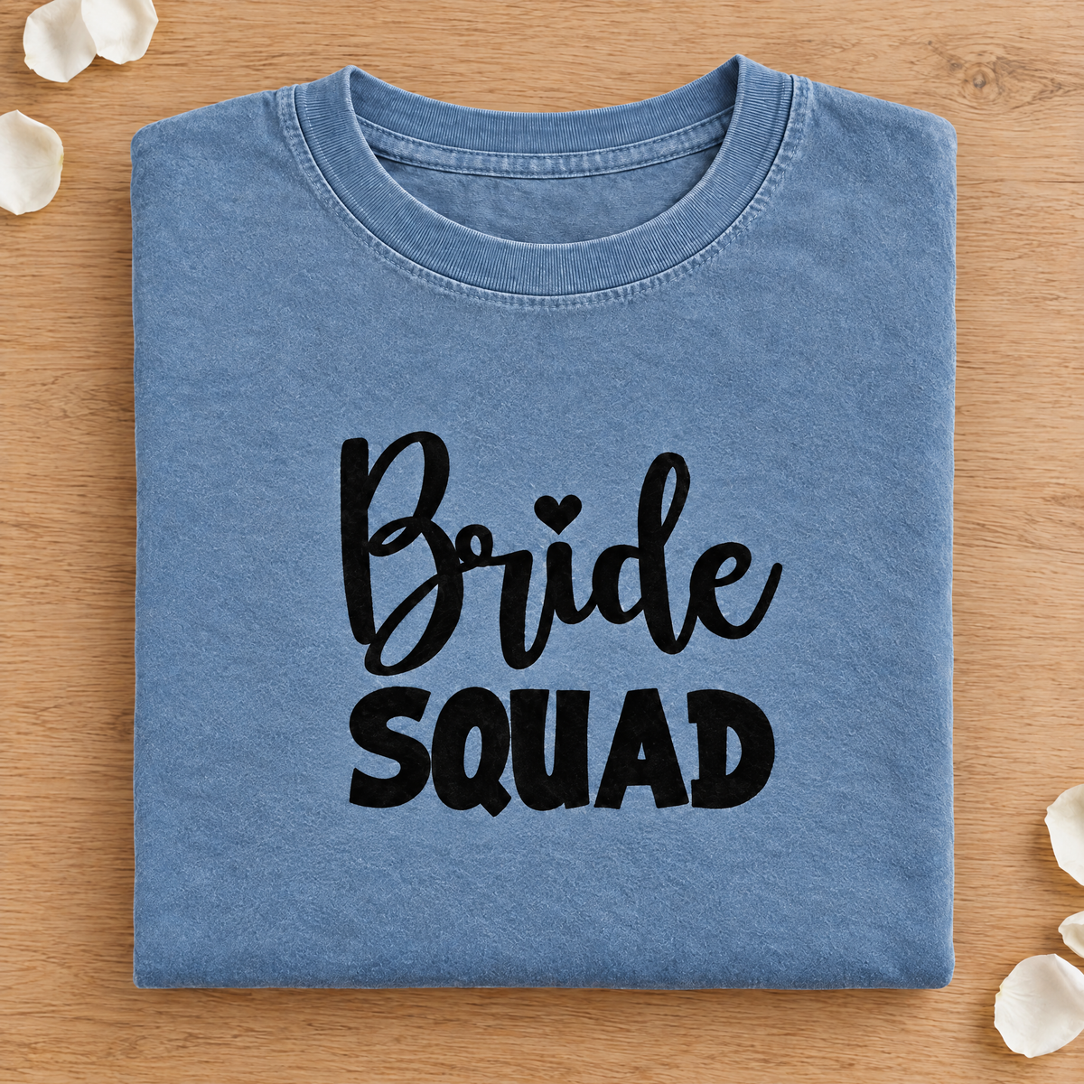 Bride Squad shirt in Blue Jean Comfort Colors neatly folded