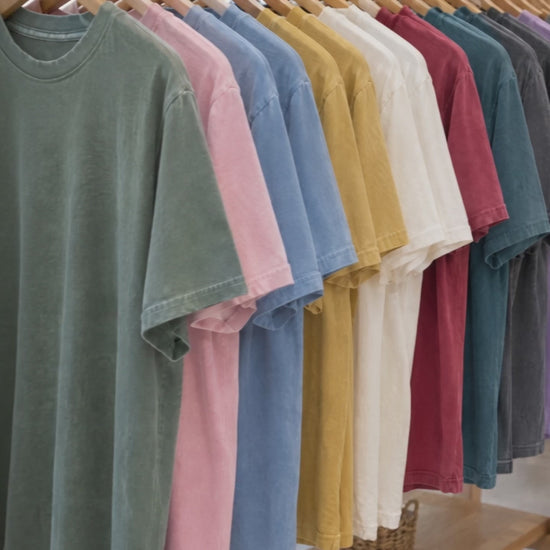 Belle's Book Club Comfort Colors shirt video: color rack and try-on by a woman and a man