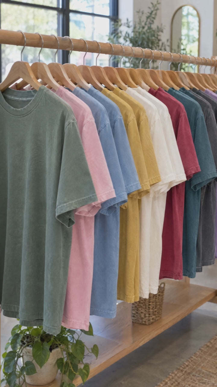 Belle's Book Club Comfort Colors shirt video: color rack and try-on by a woman and a man