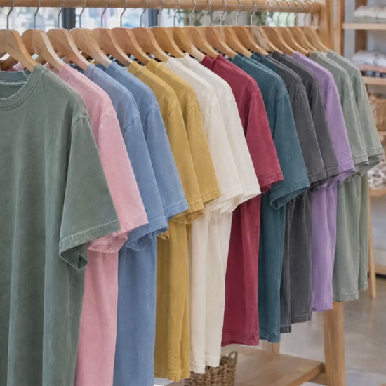 Cozy Season Comfort Colors shirt video: color rack and try-on by a woman and a man