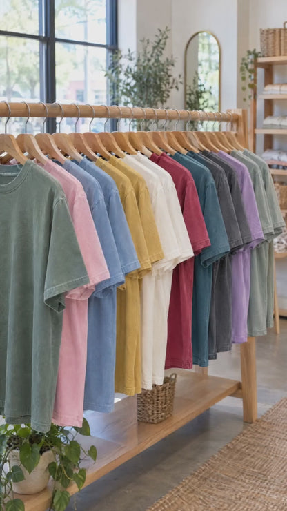 Cozy Season Comfort Colors shirt video: color rack and try-on by a woman and a man