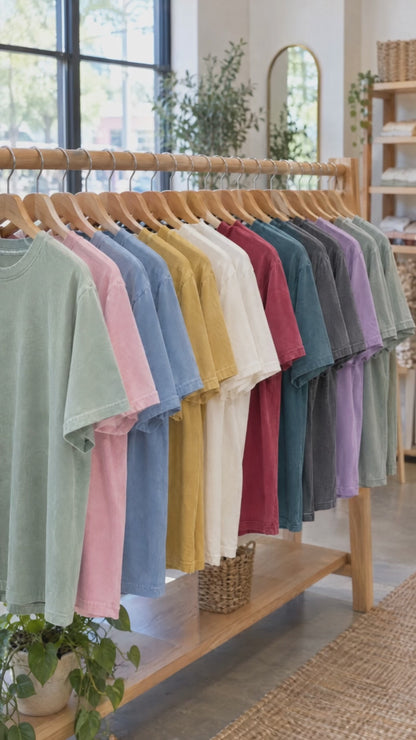 Silly Goose pregnancy Comfort Colors shirt video: color rack and try-on by two moms to be